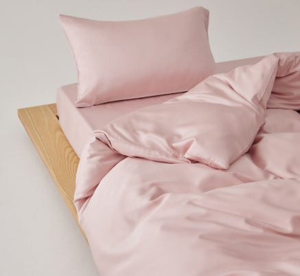HKM-451795 Light Luxury Solid Color Summer Bedding Set - 4-Piece Duvet Cover, Flat Sheet, and Pillowcases in Lyocell Fiber, Satin Weave