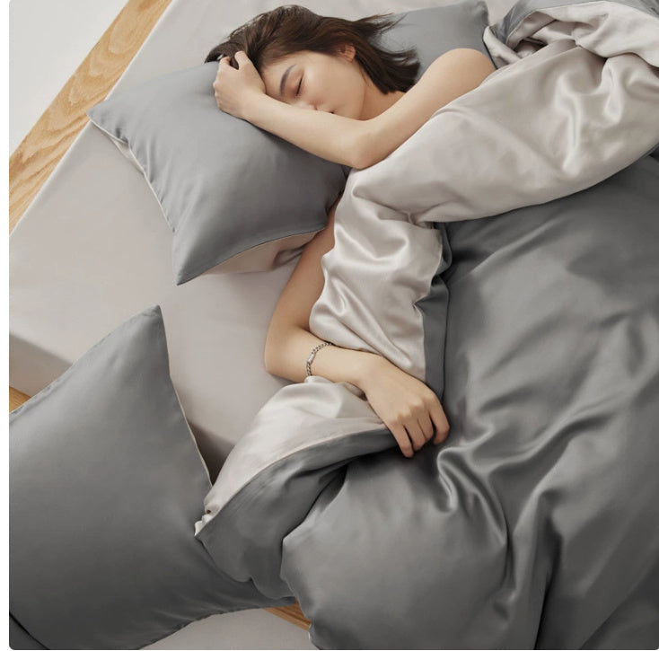HKM-451795 Light Luxury Solid Color Summer Bedding Set - 4-Piece Duvet Cover, Flat Sheet, and Pillowcases in Lyocell Fiber, Satin Weave