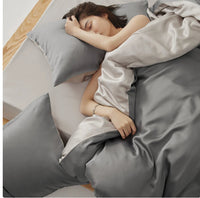 HKM-451795 Light Luxury Solid Color Summer Bedding Set - 4-Piece Duvet Cover, Flat Sheet, and Pillowcases in Lyocell Fiber, Satin Weave