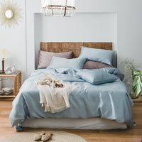 HKM-451795 Light Luxury Solid Color Summer Bedding Set - 4-Piece Duvet Cover, Flat Sheet, and Pillowcases in Lyocell Fiber, Satin Weave