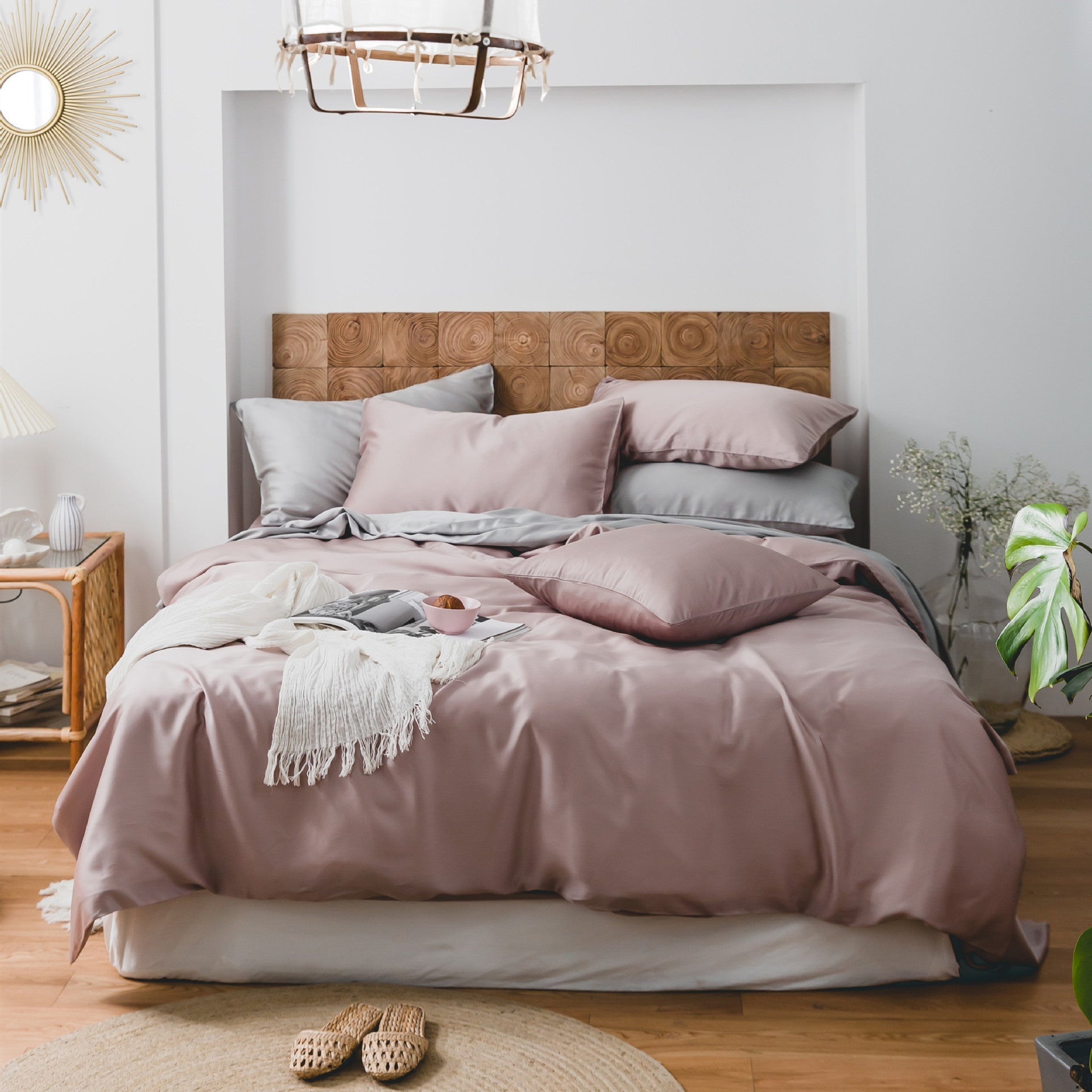 HKM-451795 Light Luxury Solid Color Summer Bedding Set - 4-Piece Duvet Cover, Flat Sheet, and Pillowcases in Lyocell Fiber, Satin Weave