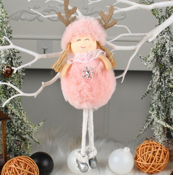 HKM-451923 Long-Legged Plush Angel Doll Christmas Tree Ornament – Adorable Holiday Decor