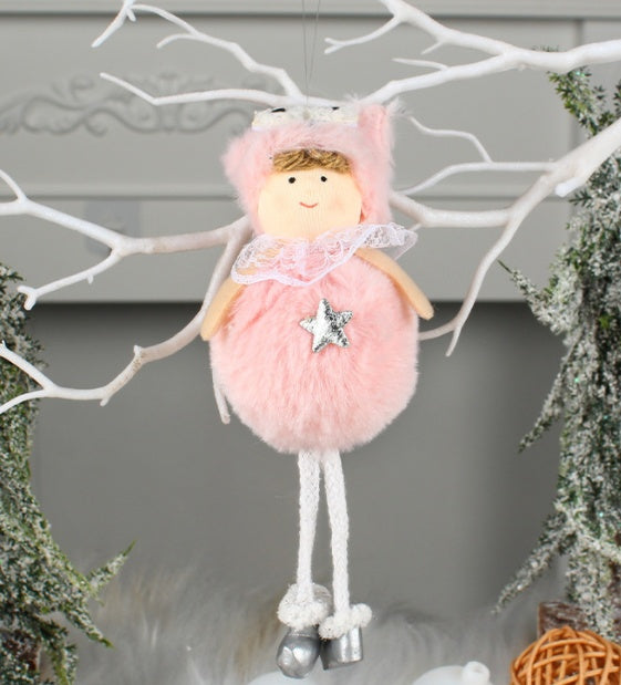 HKM-451923 Long-Legged Plush Angel Doll Christmas Tree Ornament – Adorable Holiday Decor