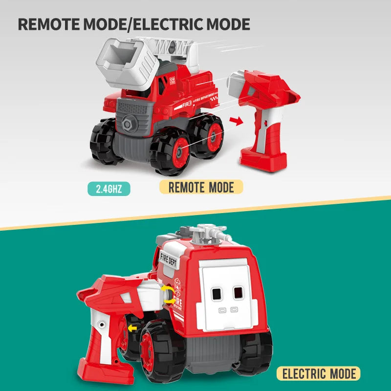 KTX-452051 DIY Electric Remote Control Fire Truck Building Toy for Kids Age 3 and Up