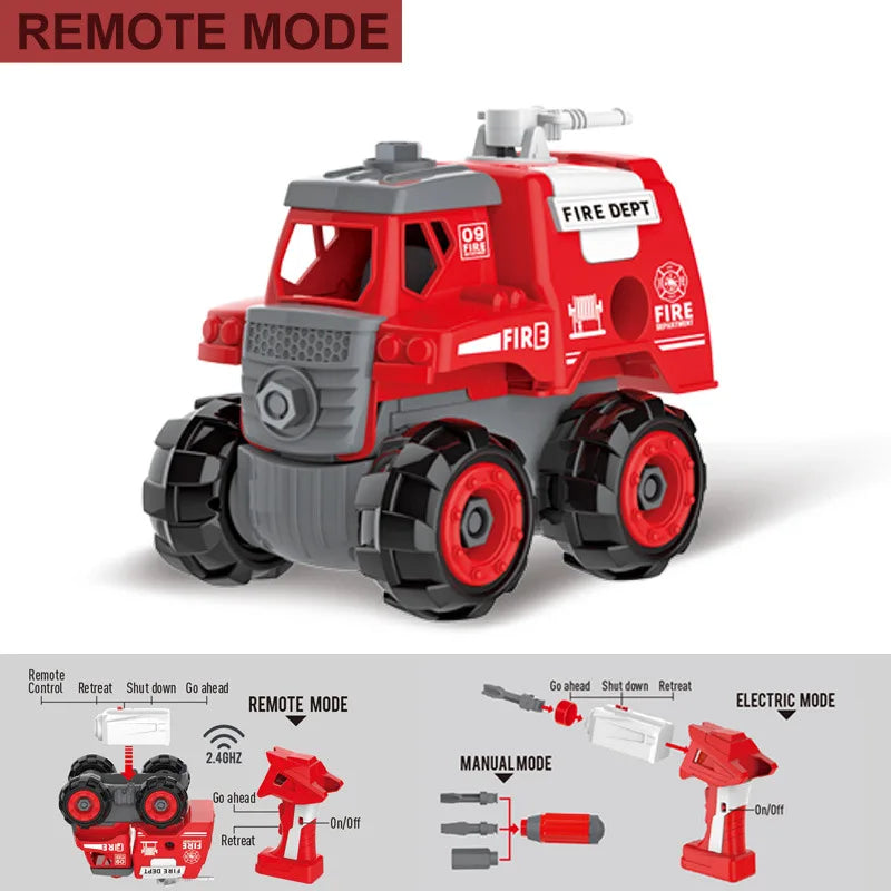KTX-452051 DIY Electric Remote Control Fire Truck Building Toy for Kids Age 3 and Up
