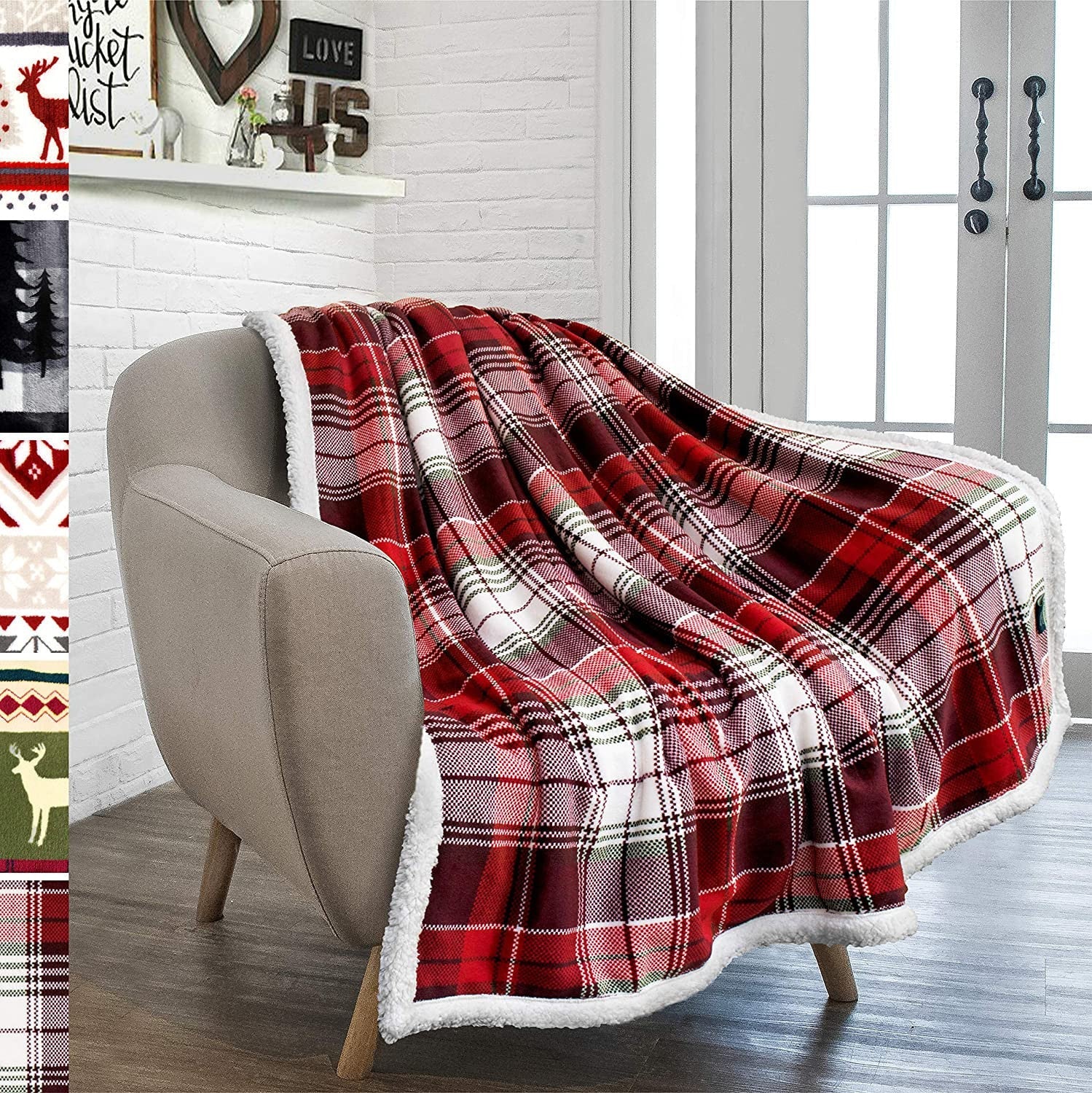 HKM-452115 Cozy Red Plaid Flannel Wool Blanket for Autumn and Winter, 150x130 cm or 150x200 cm