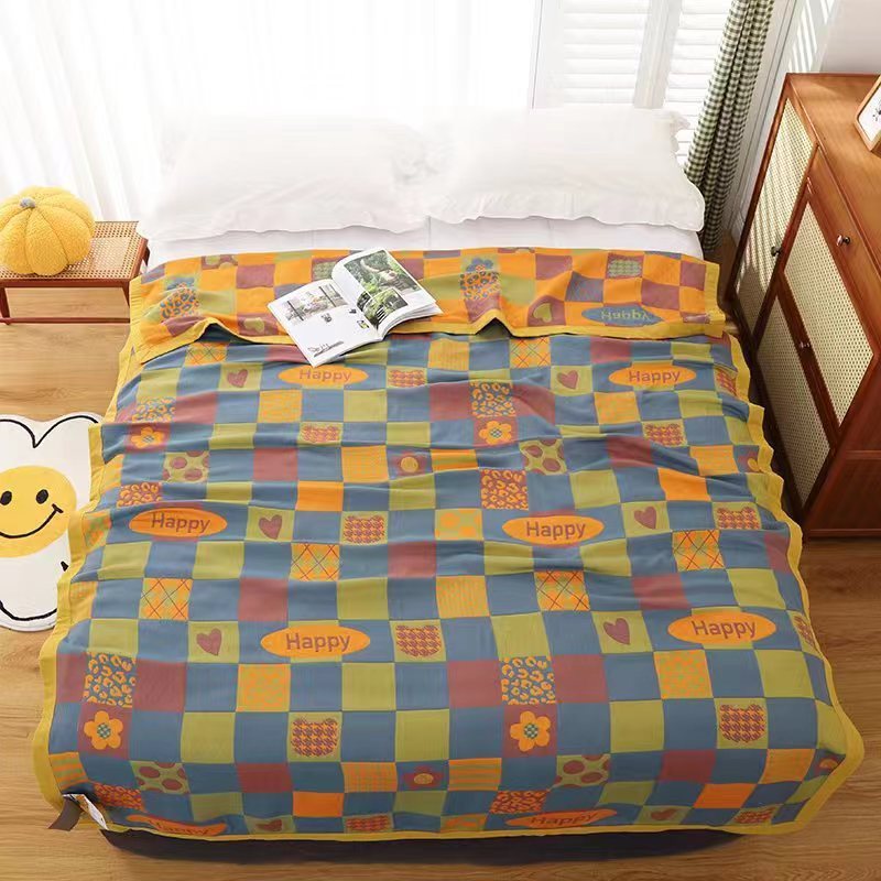 HKM-452115 Ginkgo Leaf Orange Combed Cotton Gauze Towel Blanket for Everyday Use