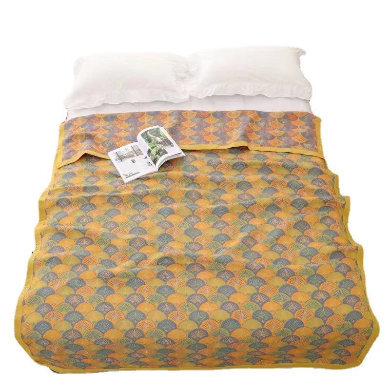 HKM-452115 Ginkgo Leaf Orange Combed Cotton Gauze Towel Blanket for Everyday Use