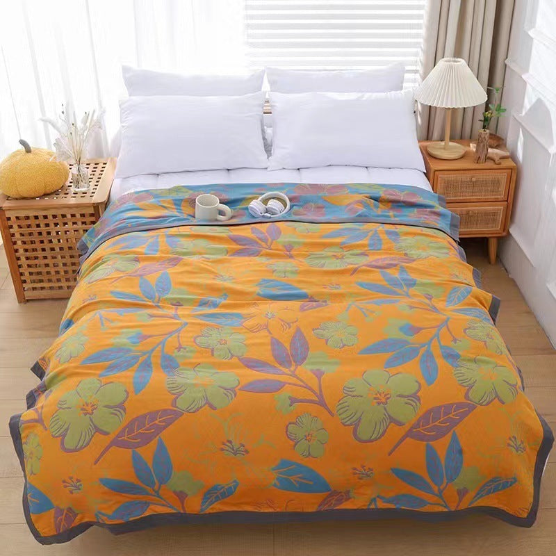 HKM-452115 Ginkgo Leaf Orange Combed Cotton Gauze Towel Blanket for Everyday Use