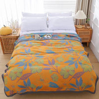 HKM-452115 Ginkgo Leaf Orange Combed Cotton Gauze Towel Blanket for Everyday Use