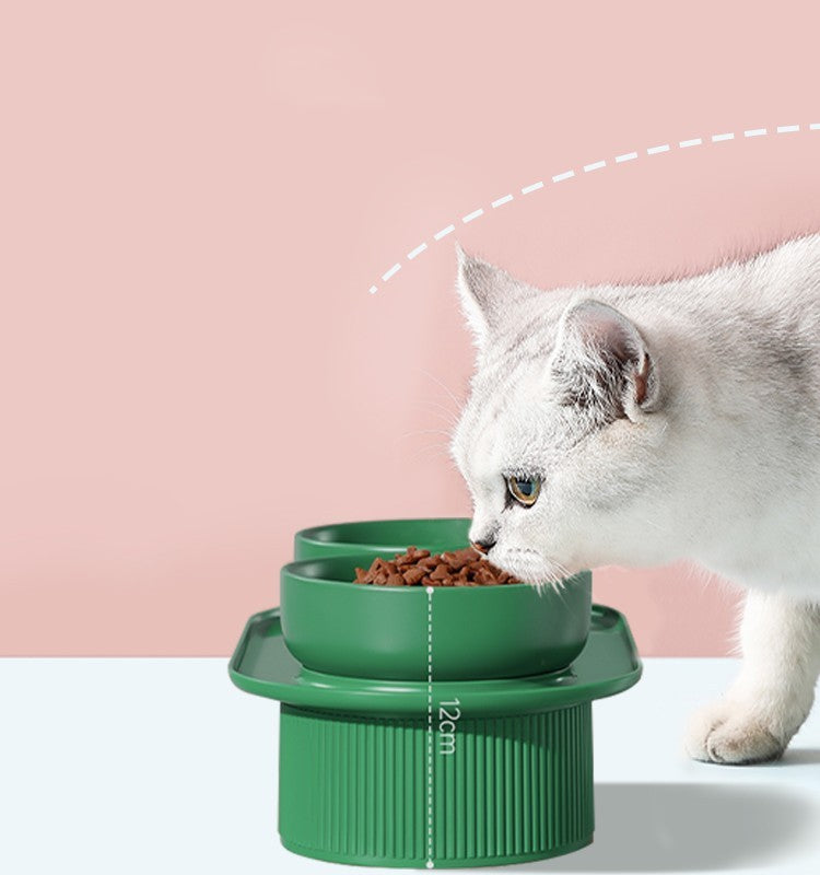 HKM-452307 Double Ceramic Pet Bowl for Cats and Dogs - Removable, Easy to Clean, Safe and Durable Design in White, Pink, Green