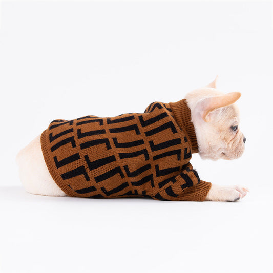 HKM-452371 Fashionable Wool Dog Sweater Coat in Double F Color Options, Sizes XS to XXL