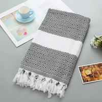 HKM-452371 Handmade Geometric Pattern Cotton Tassel Blanket Turkish Beach Towel