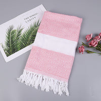 HKM-452371 Handmade Geometric Pattern Cotton Tassel Blanket Turkish Beach Towel