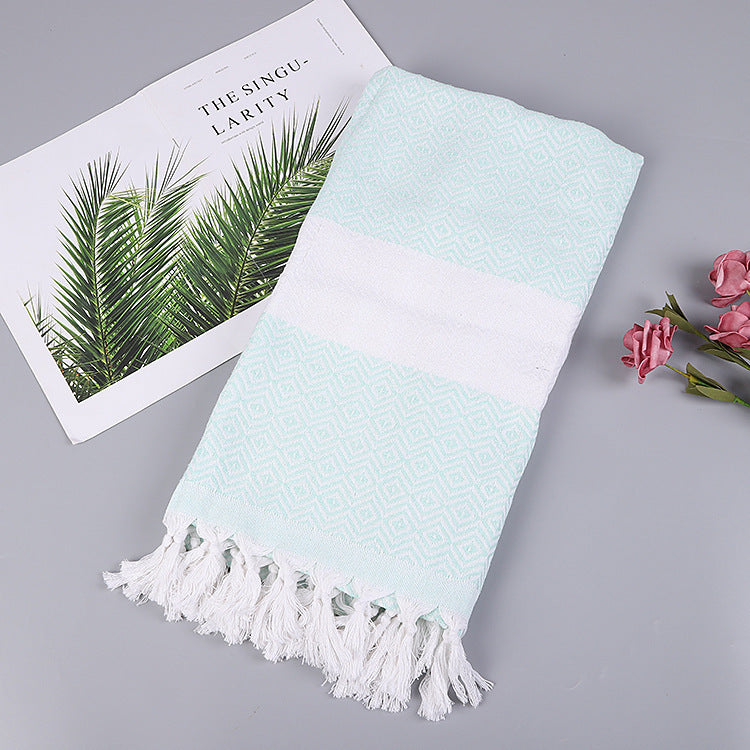 KTX-452371 Handmade Geometric Pattern Cotton Tassel Blanket Turkish Beach Towel