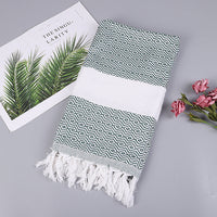 HKM-452371 Handmade Geometric Pattern Cotton Tassel Blanket Turkish Beach Towel