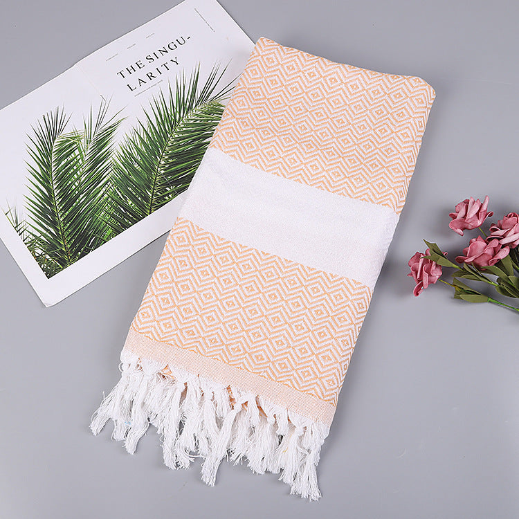 KTX-452371 Handmade Geometric Pattern Cotton Tassel Blanket Turkish Beach Towel