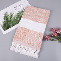 HKM-452371 Handmade Geometric Pattern Cotton Tassel Blanket Turkish Beach Towel