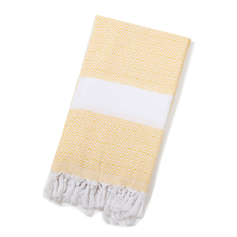 KTX-452371 Handmade Geometric Pattern Cotton Tassel Blanket Turkish Beach Towel