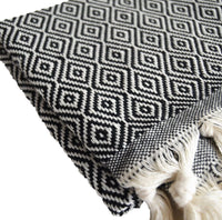 HKM-452371 Handmade Geometric Pattern Cotton Tassel Blanket Turkish Beach Towel