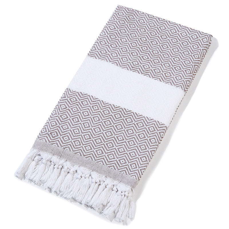 KTX-452371 Handmade Geometric Pattern Cotton Tassel Blanket Turkish Beach Towel