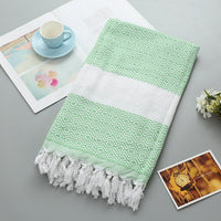 HKM-452371 Handmade Geometric Pattern Cotton Tassel Blanket Turkish Beach Towel