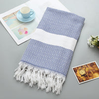 HKM-452371 Handmade Geometric Pattern Cotton Tassel Blanket Turkish Beach Towel