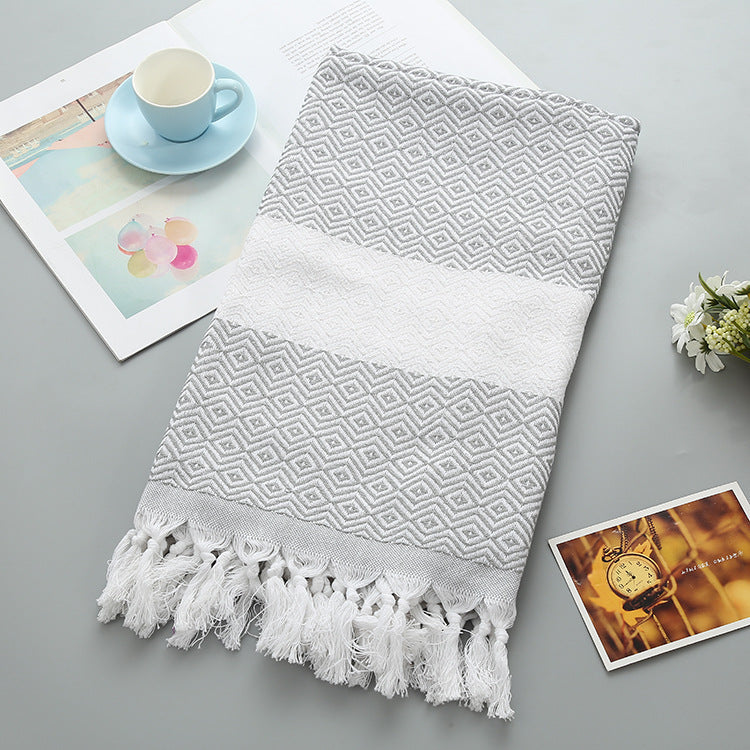 KTX-452371 Handmade Geometric Pattern Cotton Tassel Blanket Turkish Beach Towel