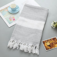 HKM-452371 Handmade Geometric Pattern Cotton Tassel Blanket Turkish Beach Towel