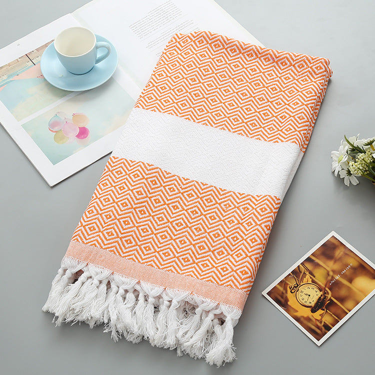 KTX-452371 Handmade Geometric Pattern Cotton Tassel Blanket Turkish Beach Towel