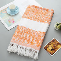 HKM-452371 Handmade Geometric Pattern Cotton Tassel Blanket Turkish Beach Towel