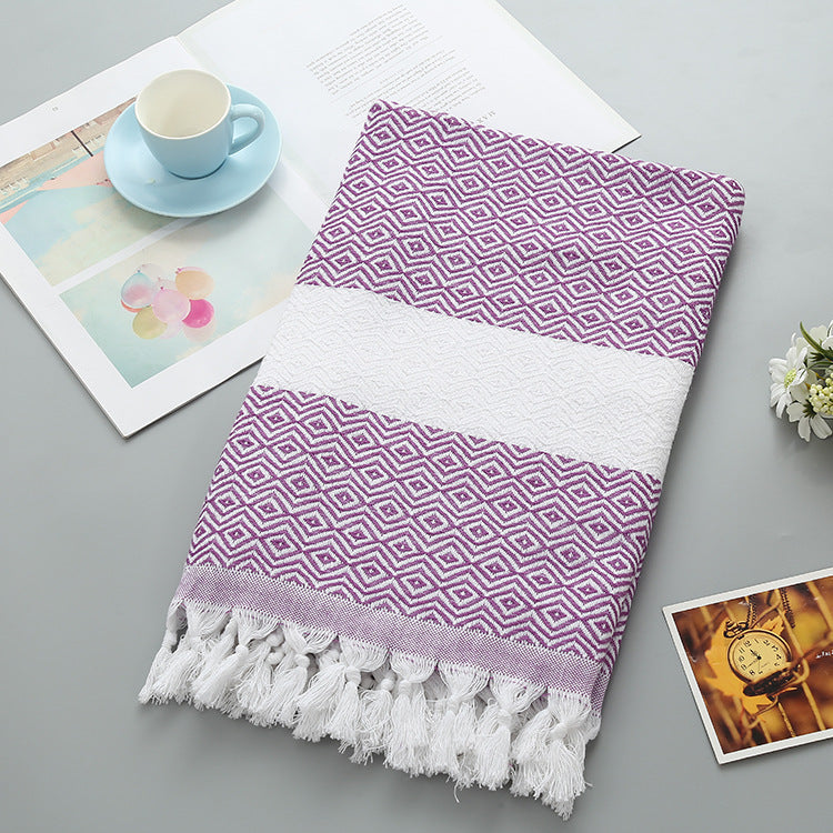 KTX-452371 Handmade Geometric Pattern Cotton Tassel Blanket Turkish Beach Towel
