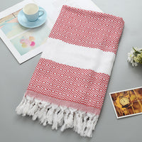 HKM-452371 Handmade Geometric Pattern Cotton Tassel Blanket Turkish Beach Towel