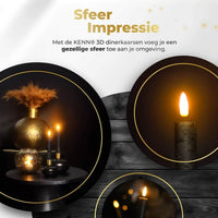 HKM-452755 Black 3D Flame LED Taper Candle - D2.2 x H 18cm