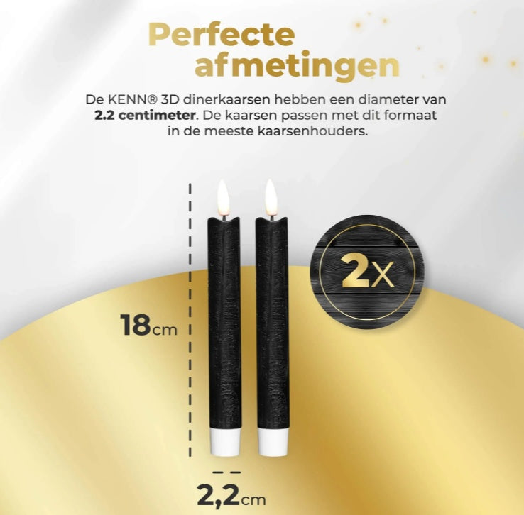 HKM-452755 Black 3D Flame LED Taper Candle - D2.2 x H 18cm