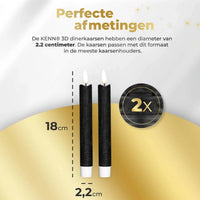 HKM-452755 Black 3D Flame LED Taper Candle - D2.2 x H 18cm