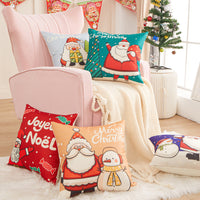 HKM-452755 Christmas Cartoon Santa Cushion Pillow Cover - 45x45cm Polyester Linen, Modern Design in Multiple Colors