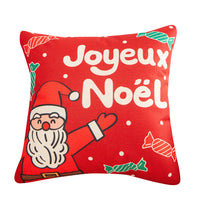 HKM-452755 Christmas Cartoon Santa Cushion Pillow Cover - 45x45cm Polyester Linen, Modern Design in Multiple Colors
