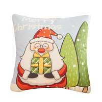 HKM-452755 Christmas Cartoon Santa Cushion Pillow Cover - 45x45cm Polyester Linen, Modern Design in Multiple Colors