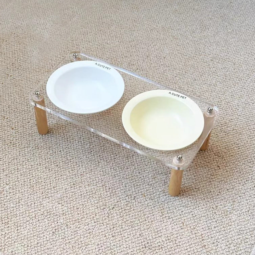 HKM-452819 Anti-Tumble Ceramic Cat Water Bowl with Heightening Rack in Multiple Colors