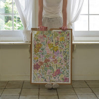 HKM-452883 Romantic Summer Flowers Cartoon Anime Decorative Wall Art Print on Solid Wood Frame