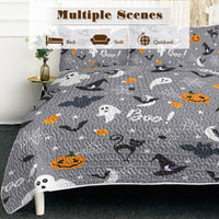 HKM-452947 Halloween Pumpkin Lightweight Comforter Set - 3pcs Coverlet with Pillowcases, Vibrant 3D Design, All Season Use