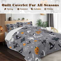 HKM-452947 Halloween Pumpkin Lightweight Comforter Set - 3pcs Coverlet with Pillowcases, Vibrant 3D Design, All Season Use