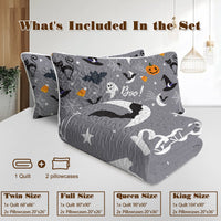 HKM-452947 Halloween Pumpkin Lightweight Comforter Set - 3pcs Coverlet with Pillowcases, Vibrant 3D Design, All Season Use