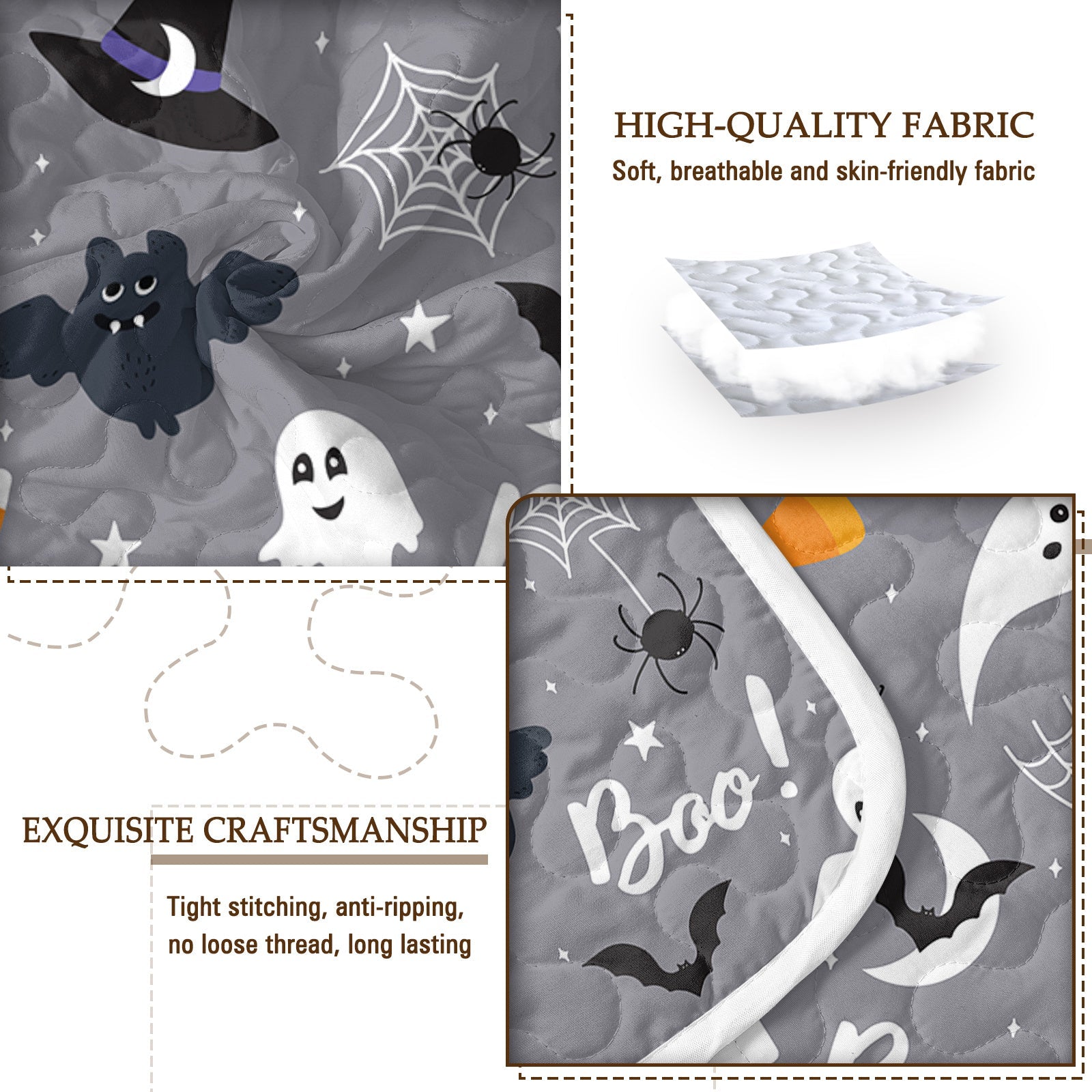 HKM-452947 Halloween Pumpkin Lightweight Comforter Set - 3pcs Coverlet with Pillowcases, Vibrant 3D Design, All Season Use