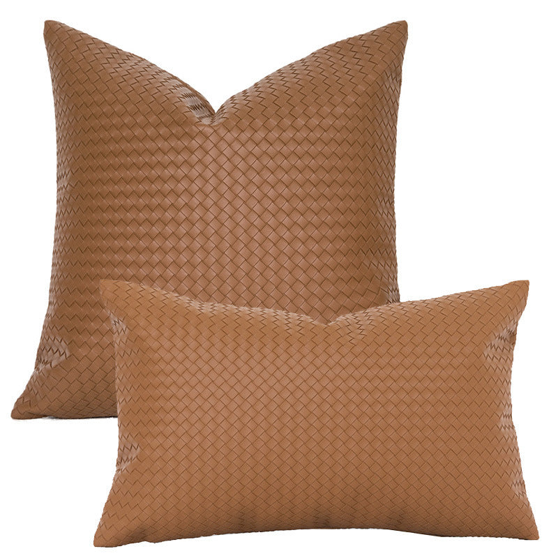 HKM-453075 Woven Textured PU Leather Throw Pillow Cover in Modern Style - 30x50cm & 45x45cm Sizes