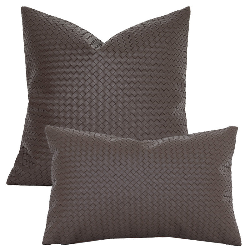 HKM-453075 Woven Textured PU Leather Throw Pillow Cover in Modern Style - 30x50cm & 45x45cm Sizes