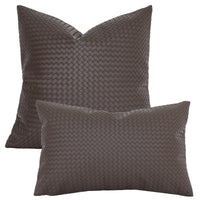 HKM-453075 Woven Textured PU Leather Throw Pillow Cover in Modern Style - 30x50cm & 45x45cm Sizes