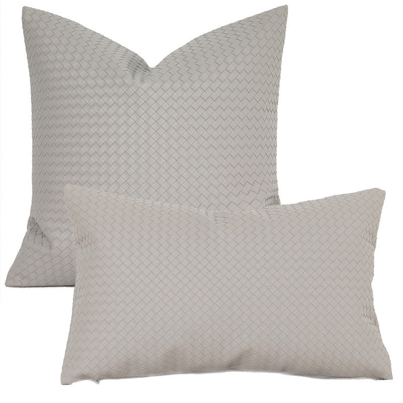 HKM-453075 Woven Textured PU Leather Throw Pillow Cover in Modern Style - 30x50cm & 45x45cm Sizes