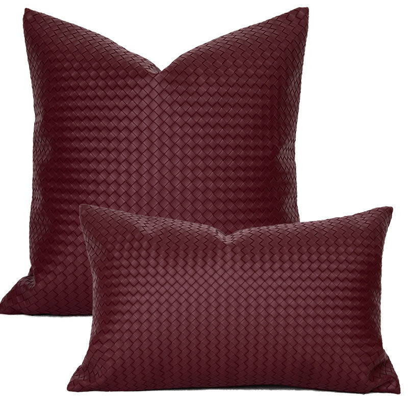 HKM-453075 Woven Textured PU Leather Throw Pillow Cover in Modern Style - 30x50cm & 45x45cm Sizes
